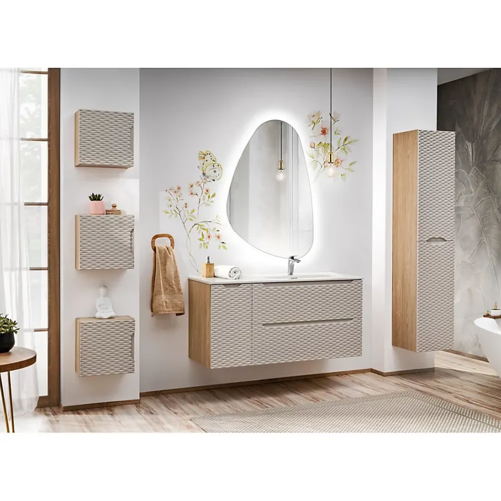 Meuble Sous-Vasque|Meublorama Meuble sous vasque YOKA Beige et chene clair 90 cm