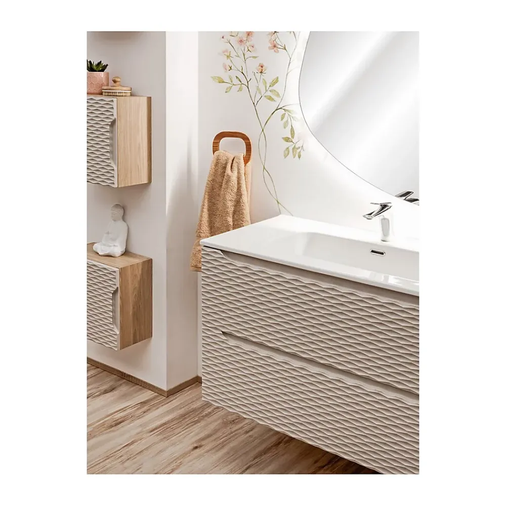 Meuble Sous-Vasque|Meublorama Meuble sous vasque YOKA Beige et chene clair 90 cm
