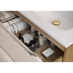 Meuble Sous-Vasque|Meublorama Meuble sous vasque YOKA Beige et chene clair 90 cm