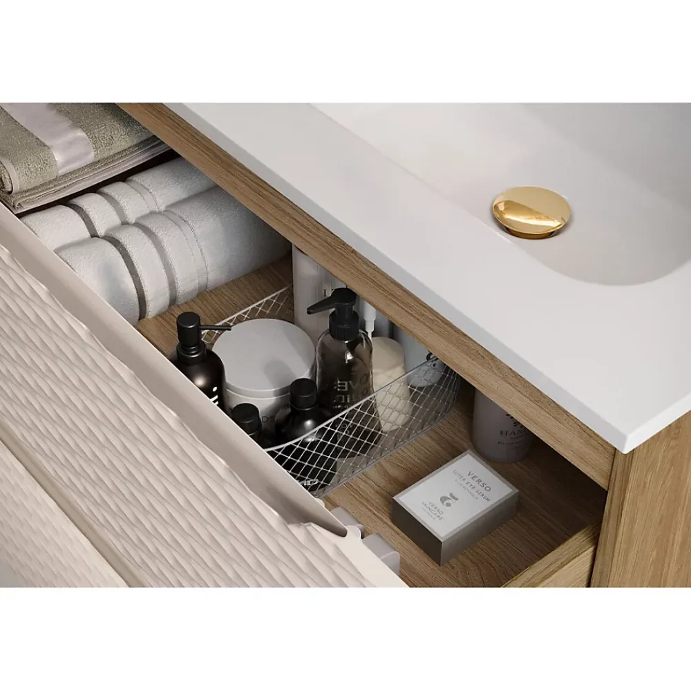 Meuble Sous-Vasque|Meublorama Meuble sous vasque YOKA Beige et chene clair 90 cm