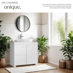 Lave-Mains|Tectake Meuble sous-lavabo 2 compartiments avec 2 portes battantes blanc