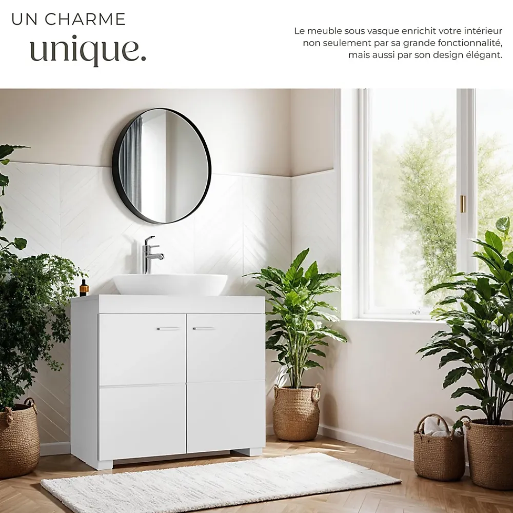 Lave-Mains|Tectake Meuble sous-lavabo 2 compartiments avec 2 portes battantes blanc