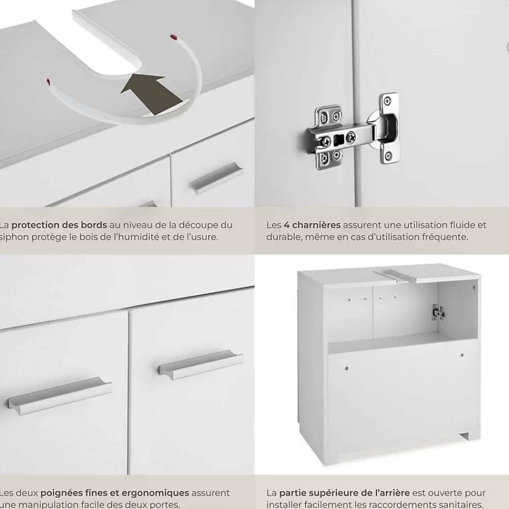 Lave-Mains|Tectake Meuble sous-lavabo 2 compartiments avec 2 portes battantes blanc
