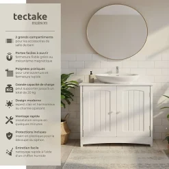 Lave-Mains|Tectake Meuble sous-lavabo 2 compartiments capacité de charge 35 kg
