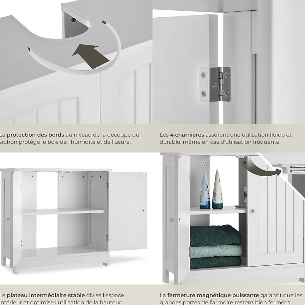 Lave-Mains|Tectake Meuble sous-lavabo 2 compartiments capacité de charge 35 kg