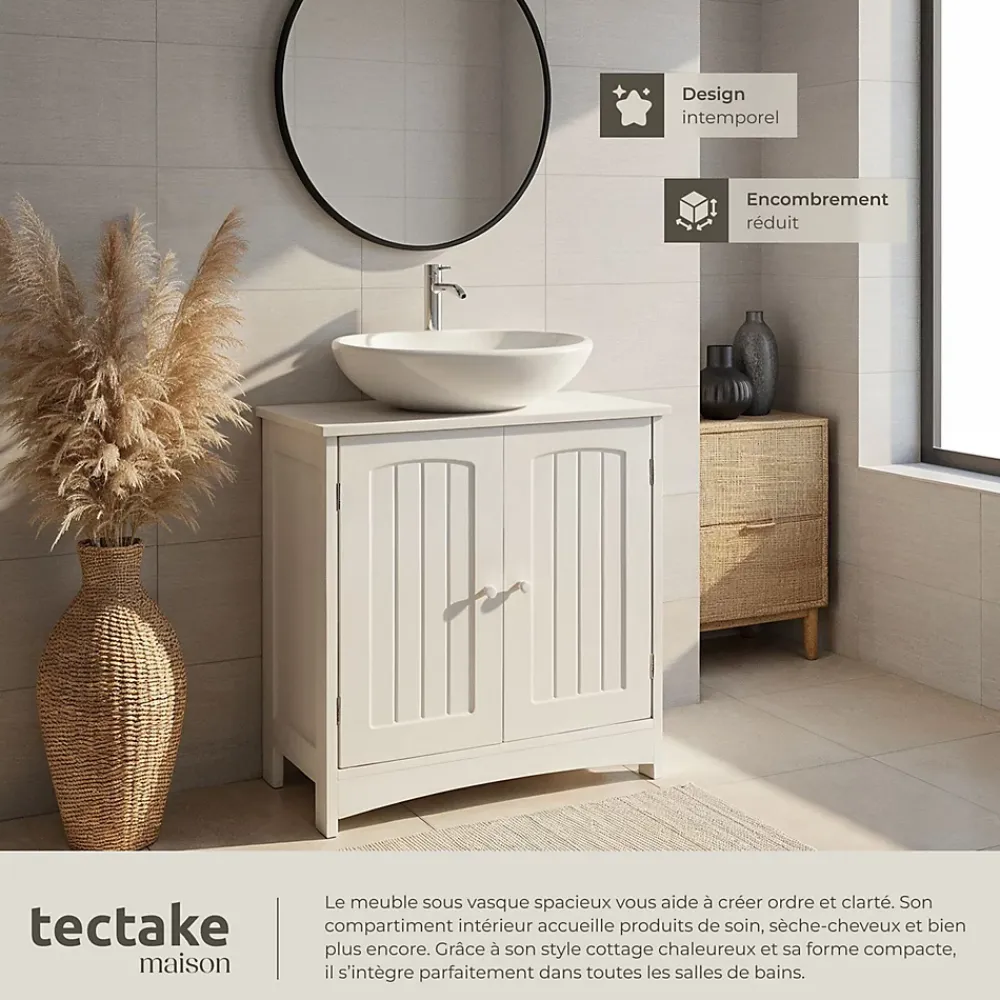 Lave-Mains|Tectake Meuble sous-lavabo 2 compartiments capacité de charge 35 kg