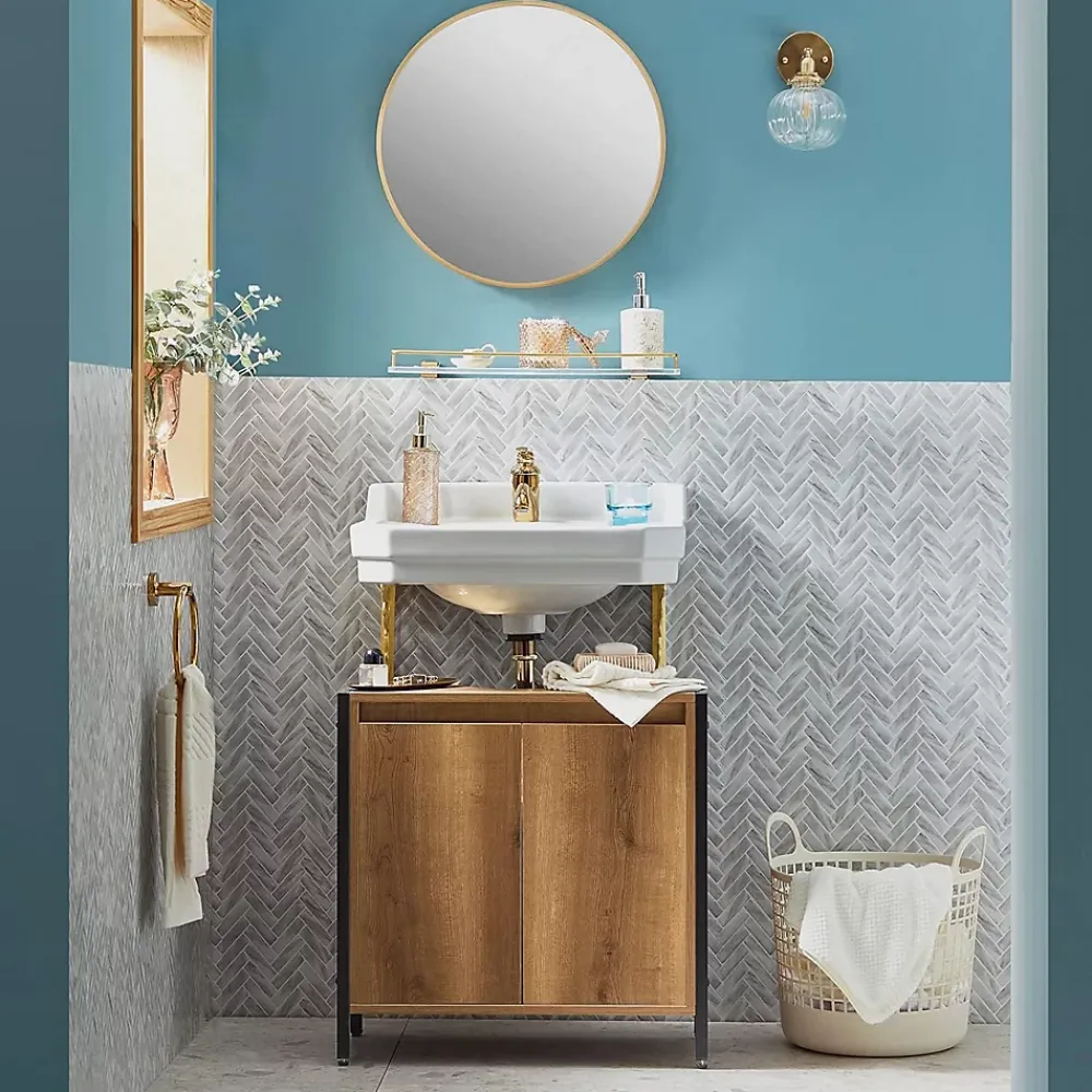 Sobuy Meuble sous-Lavabo Meuble sous-Vasque à 2 étages et 2 Portes, BZR63-PF,