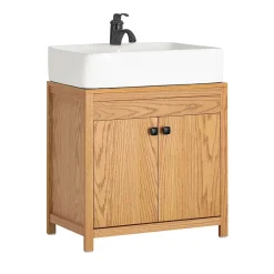 Sobuy Meuble Sous-Lavabo, Meuble Sous-Vasque à 2 étages réglable et 2 Portes, BZR98-N,