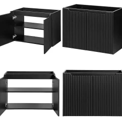 Meuble Sous Lavabo|[En.Casa] Meuble sous-lavabo NEWPORT avec 2 portes 80 x 60 x 40 cm noir en.casa