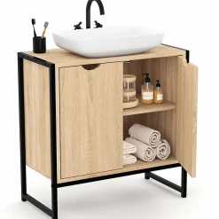 Meuble De Salle De Bains Faible Profondeur|Meuble Sous Lavabo|IDMarket Meuble sous-lavabo salle de bain DETROIT design industriel