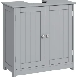 Meuble Sous-Vasque|kleankin Meuble sous-vasque - 2 portes rainurées avec étagère réglable - poignées métal chromé - dim. 60L x 30l x 60H cm - MDF