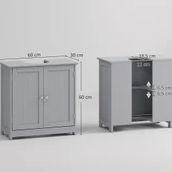 Meuble Sous-Vasque|kleankin Meuble sous-vasque - 2 portes rainurées avec étagère réglable - poignées métal chromé - dim. 60L x 30l x 60H cm - MDF