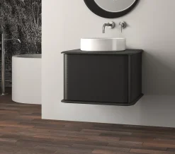 Baden Meuble sous-vasque à suspendre l.61 cm avec plan de toilette et vasque à poser, noir mat, Idra