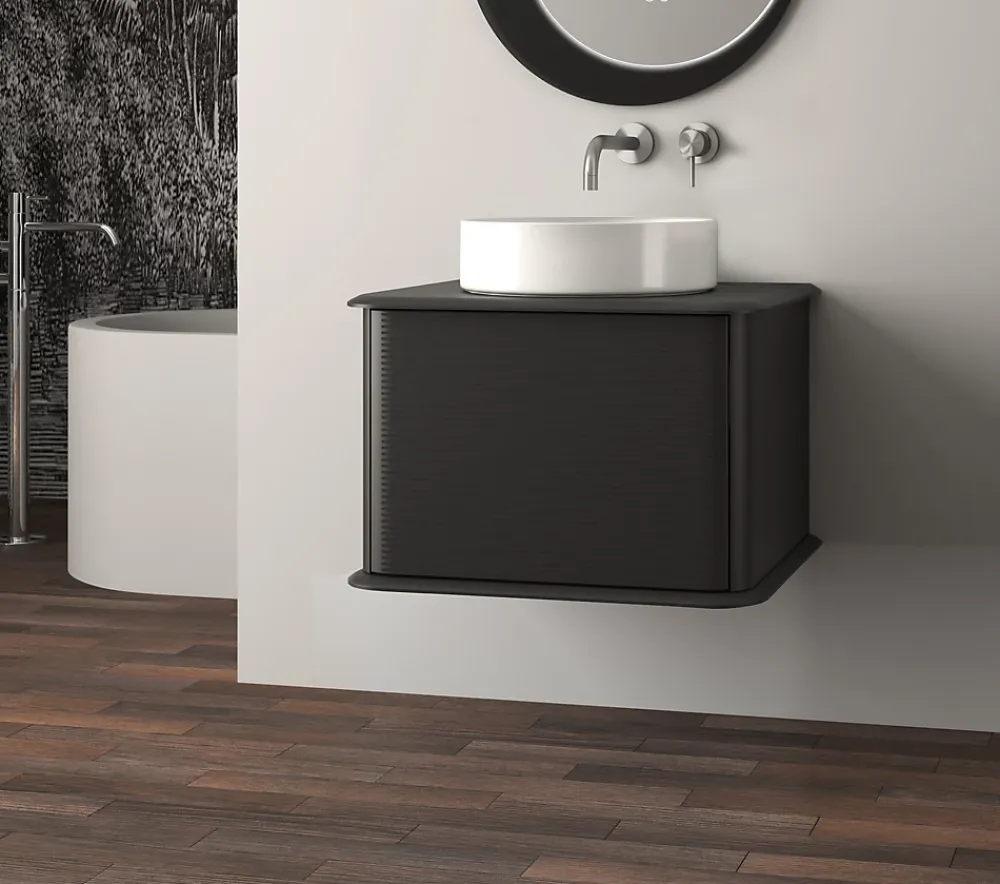 Baden Meuble sous-vasque à suspendre l.61 cm avec plan de toilette et vasque à poser, noir mat, Idra