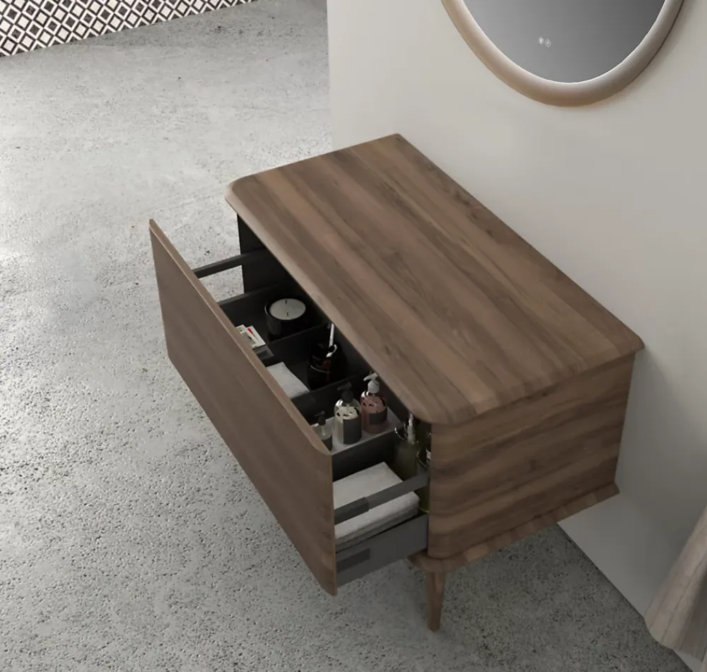 Baden Meuble sous-vasque à suspendre l.95 cm avec plan de toilette et pieds H.29 cm, effet noyer, Idra