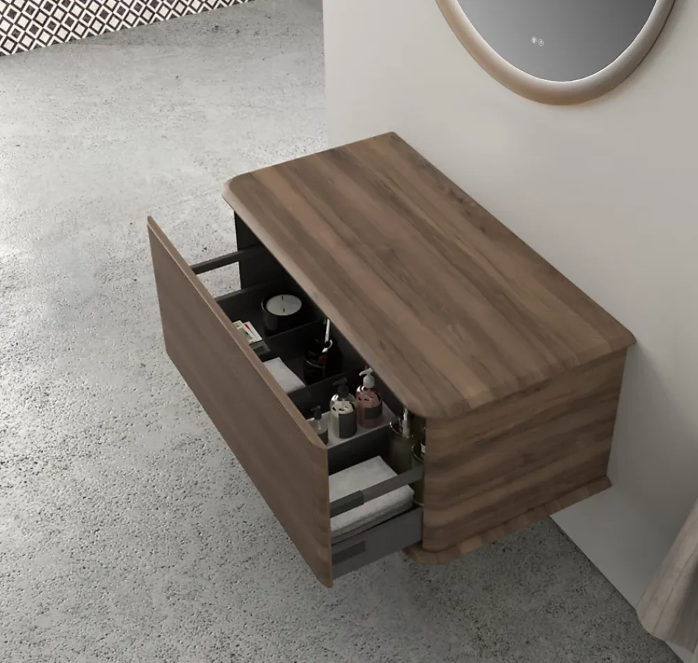 Meuble Buanderie|Baden Meuble sous-vasque à suspendre l.95 cm avec plan de toilette, effet noyer, Idra