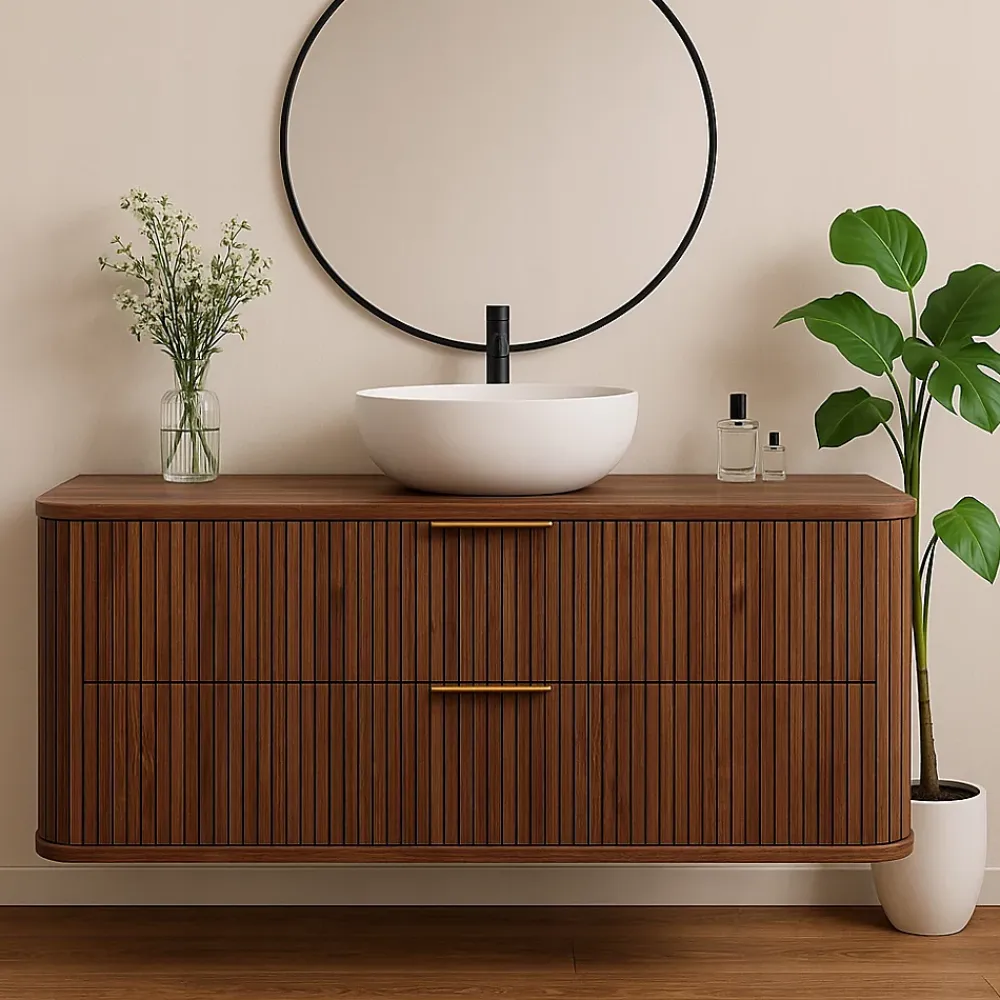 Meuble Vasque|Furnidea Meuble sous-vasque à suspendre GLAMOUR coloris noyer foncé 120 cm