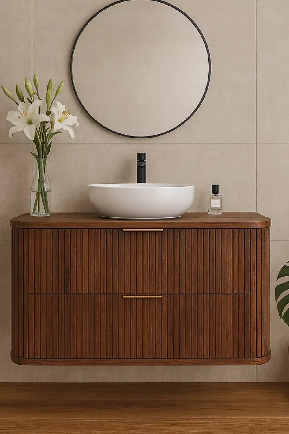 Meuble Vasque|Furnidea Meuble sous-vasque à suspendre GLAMOUR coloris noyer foncé 100 cm