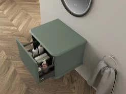 Meuble Buanderie|Baden Meuble sous-vasque à suspendre l.61 cm avec plan de toilette, vert mat, Idra