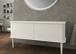 Meuble Buanderie|Baden Meuble sous-vasque à suspendre l.141 cm avec plan de toilette et pieds H.29 cm, blanc mat, Idra