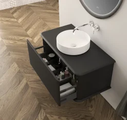 Baden Meuble sous-vasque à suspendre l.95 cm avec plan de toilette et vasque à poser, noir mat, Idra