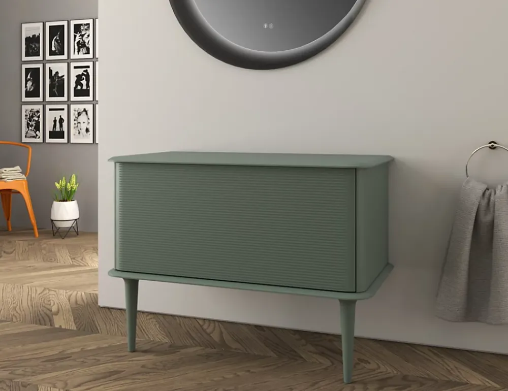 Baden Meuble sous-vasque à suspendre l.95 cm avec plan de toilette et pieds H.29 cm, vert mat, Idra