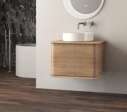 Meuble Buanderie|Baden Meuble sous-vasque à suspendre l.61 cm avec plan de toilette et vasque à poser, effet chêne tabac, Idra