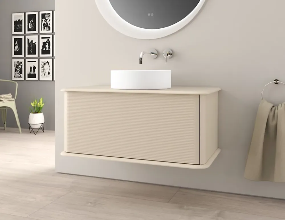 Baden Meuble sous-vasque à suspendre l.95 cm avec plan de toilette et vasque à poser, beige coton, Idra