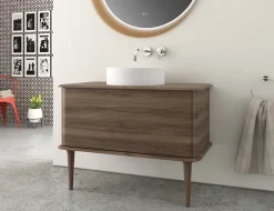 Meuble Buanderie|Baden Meuble sous-vasque à suspendre l.95 cm avec plan de toilette, vasque à poser et pieds H.29 cm, effet noyer, Idra