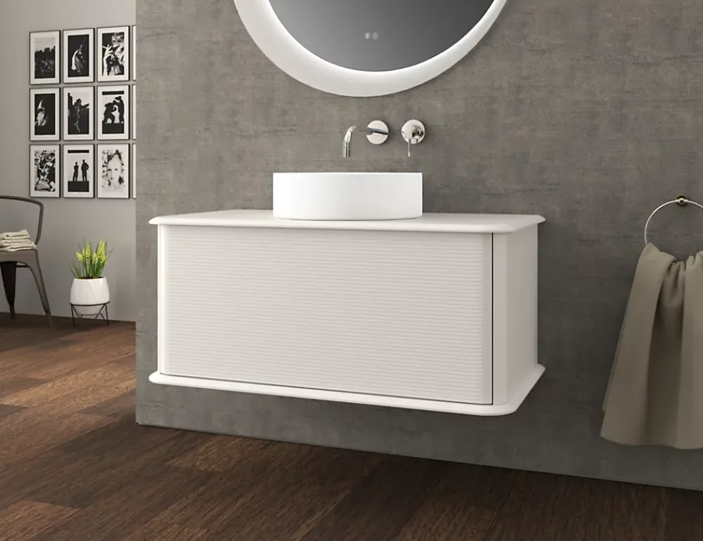 Meuble Buanderie|Baden Meuble sous-vasque à suspendre l.95 cm avec plan de toilette et vasque à poser, blanc mat, Idra