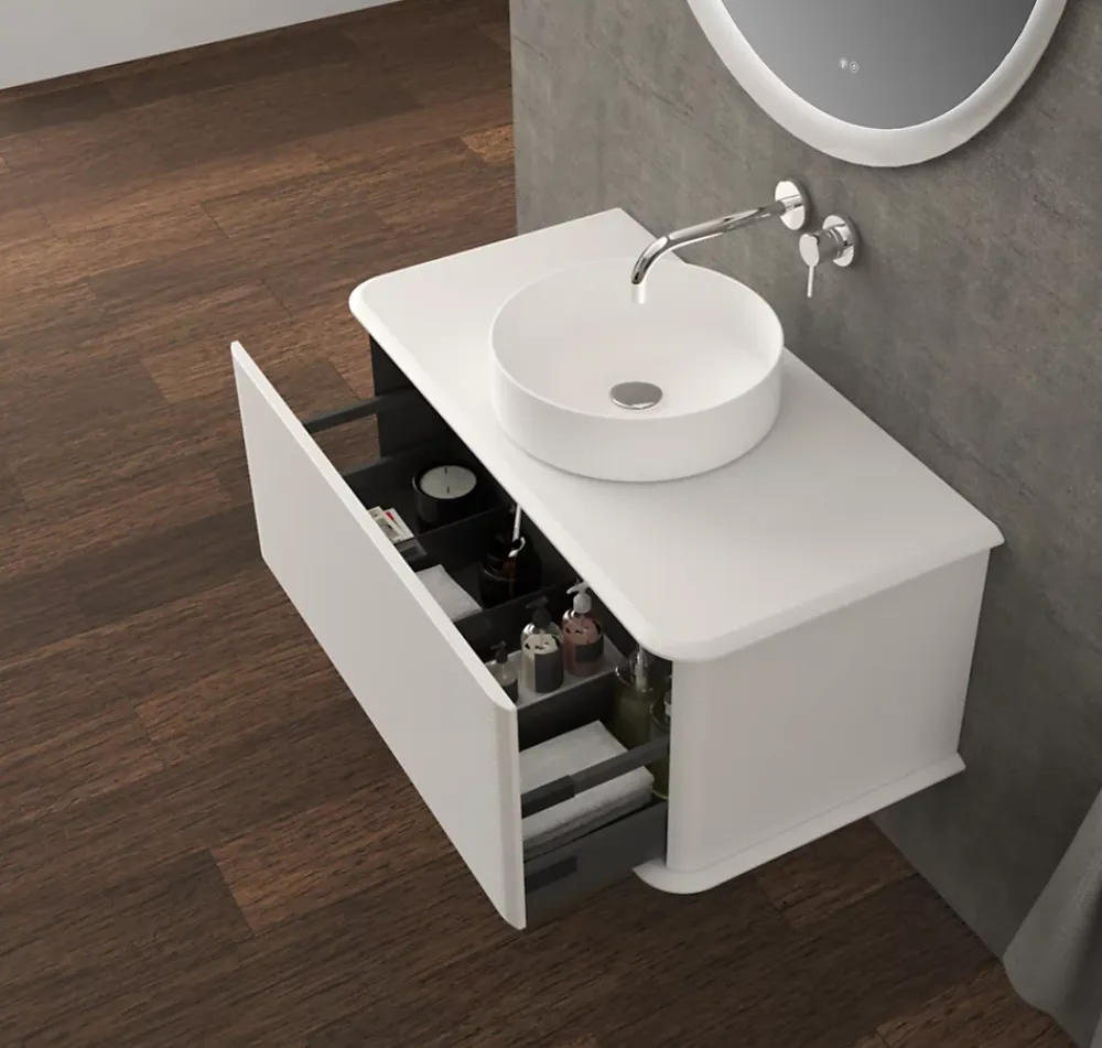 Meuble Buanderie|Baden Meuble sous-vasque à suspendre l.95 cm avec plan de toilette et vasque à poser, blanc mat, Idra