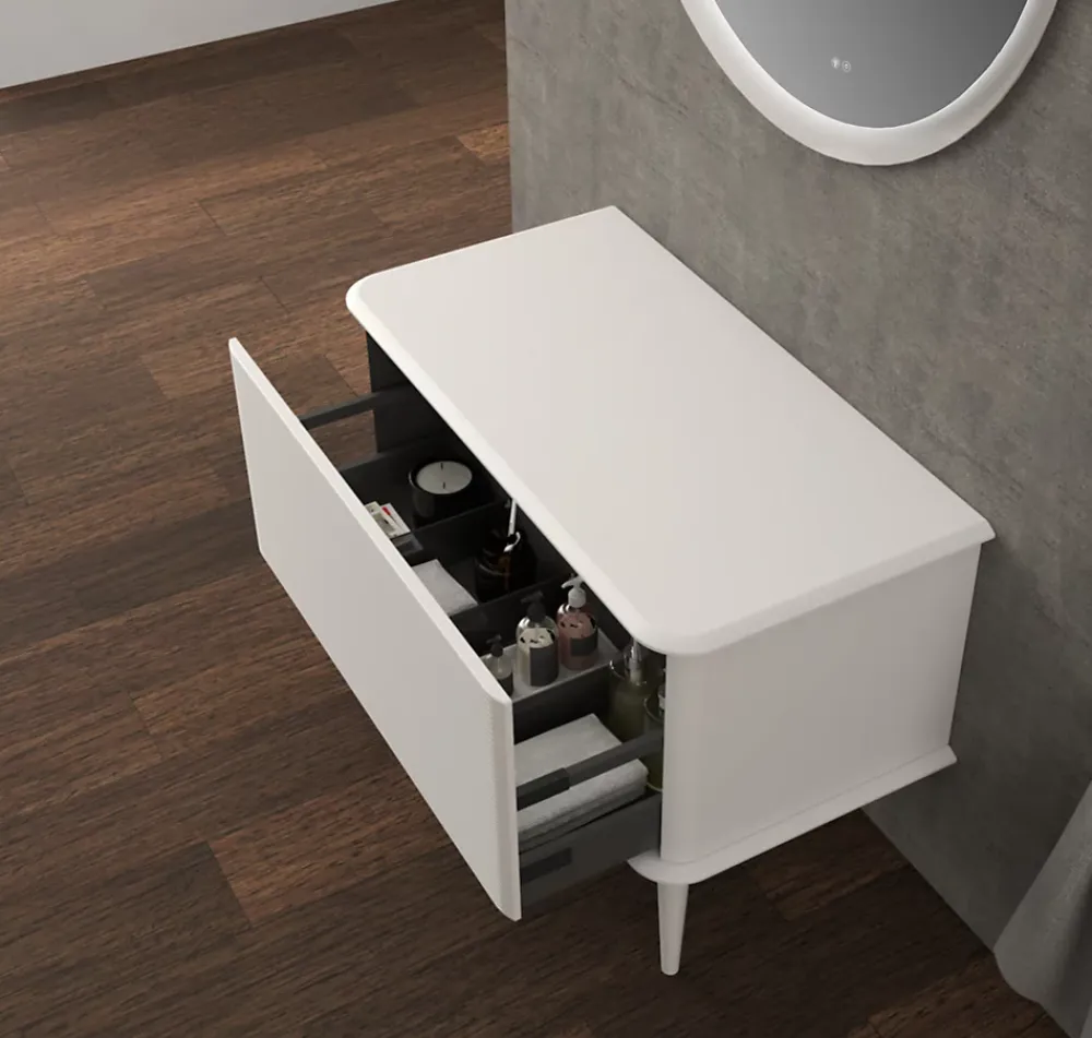 Baden Meuble sous-vasque à suspendre l.95 cm avec plan de toilette et pieds H.29 cm, blanc mat, Idra