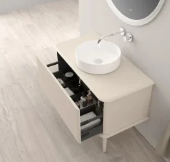 Meuble Buanderie|Baden Meuble sous-vasque à suspendre l.95 cm avec plan de toilette, vasque à poser et pieds H.29 cm, beige coton, Idra