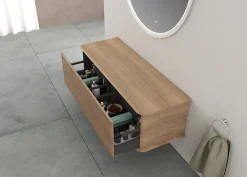 Meuble Buanderie|Baden Meuble sous-vasque à suspendre l.141 cm avec plan de toilette, effet chêne tabac, Idra