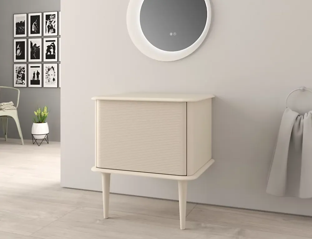 Baden Meuble sous-vasque à suspendre l.61 cm avec plan de toilette et pieds H.29 cm, beige coton, Idra