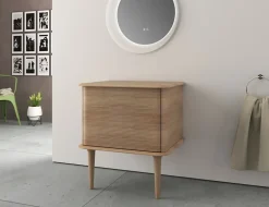 Meuble Buanderie|Meuble Vasque|Baden Meuble sous-vasque à suspendre l.61 cm avec plan de toilette et pieds H.29 cm, effet chêne tabac, Idra