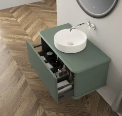Meuble Buanderie|Baden Meuble sous-vasque à suspendre l.95 cm avec plan de toilette et vasque à poser, vert mat, Idra