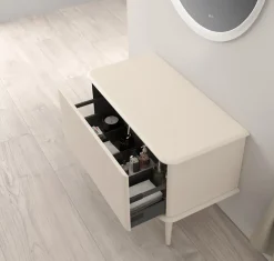 Baden Meuble sous-vasque à suspendre l.95 cm avec plan de toilette et pieds H.29 cm, beige coton, Idra