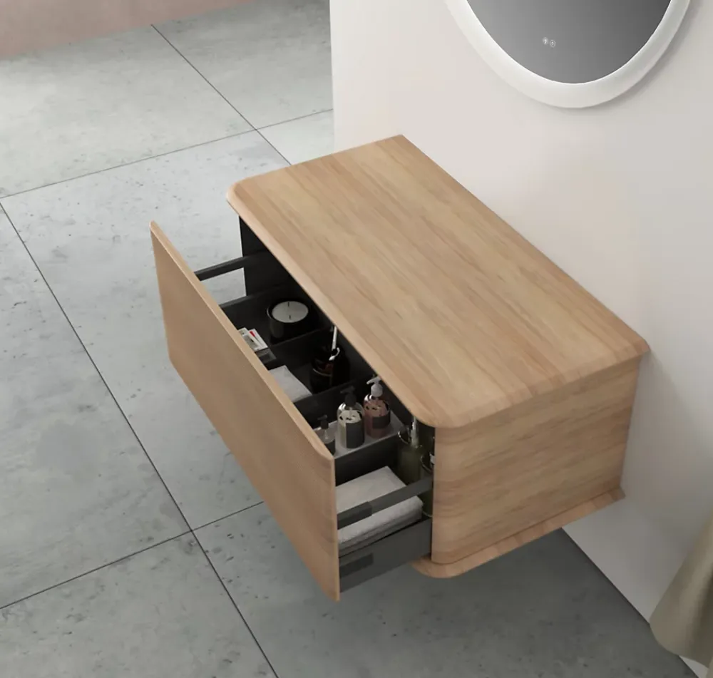 Meuble Buanderie|Baden Meuble sous-vasque à suspendre l.95 cm avec plan de toilette, effet chêne tabac, Idra