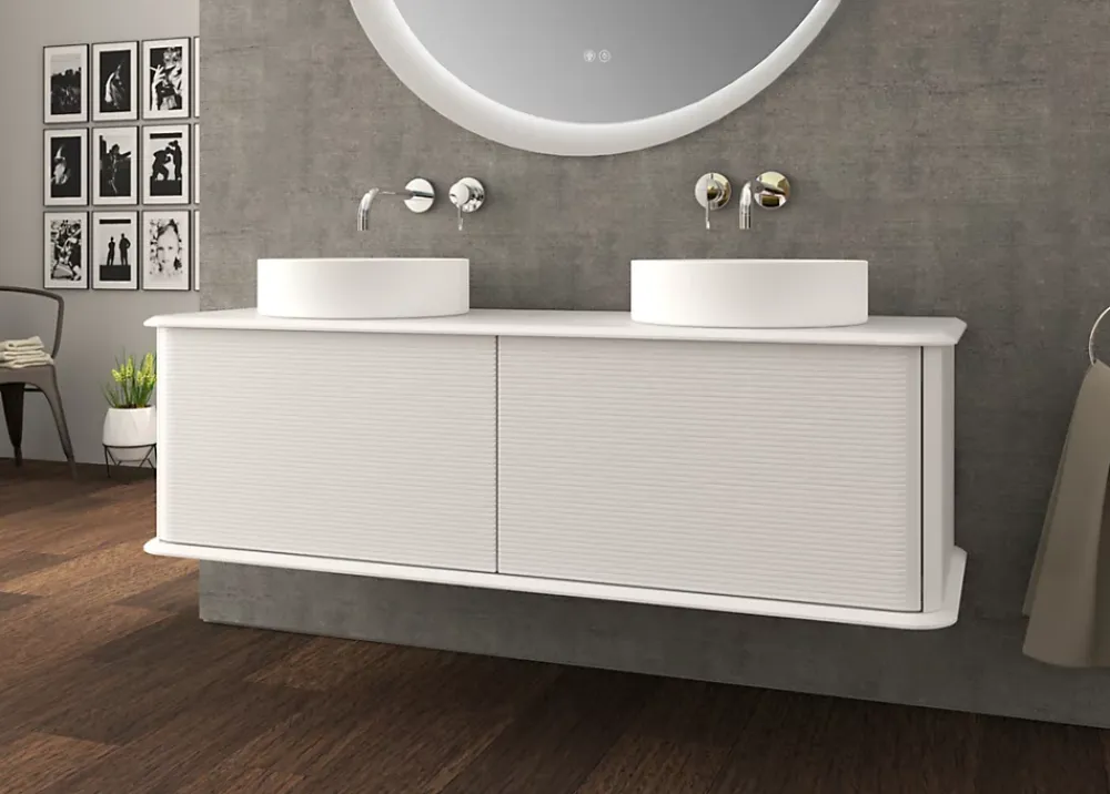 Baden Meuble sous-vasque à suspendre l.141 cm avec plan de toilette et 2 vasques à poser, blanc mat, Idra