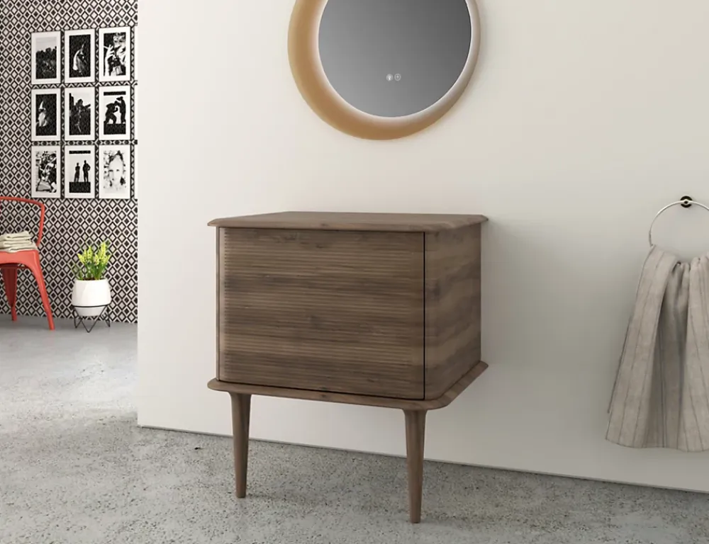 Baden Meuble sous-vasque à suspendre l.61 cm avec plan de toilette et pieds H.29 cm, effet noyer, Idra