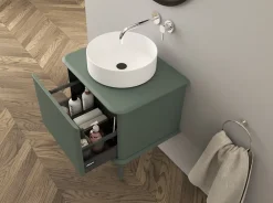 Baden Meuble sous-vasque à suspendre l.61 cm avec plan de toilette, vasque à poser et pieds H.29 cm, vert mat, Idra