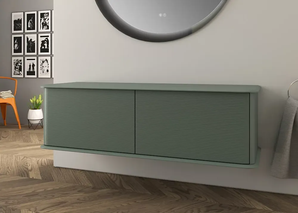 Meuble Buanderie|Baden Meuble sous-vasque à suspendre l.141 cm avec plan de toilette, vert mat, Idra