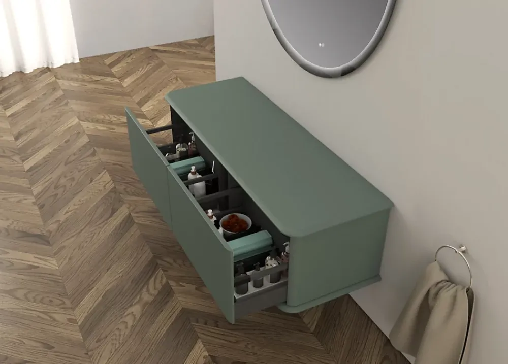 Meuble Buanderie|Baden Meuble sous-vasque à suspendre l.141 cm avec plan de toilette, vert mat, Idra