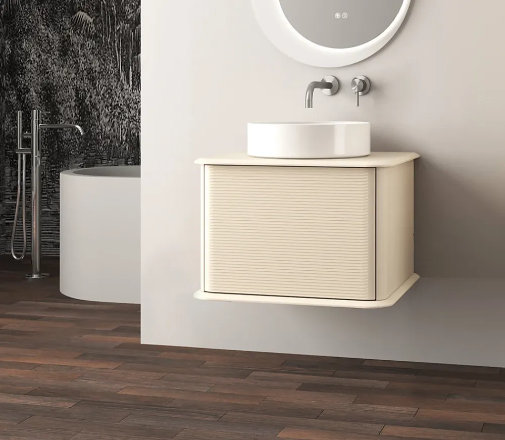 Baden Meuble sous-vasque à suspendre l.61 cm avec plan de toilette et vasque à poser, beige coton, Idra