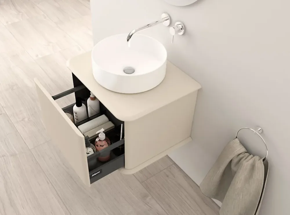 Baden Meuble sous-vasque à suspendre l.61 cm avec plan de toilette et vasque à poser, beige coton, Idra