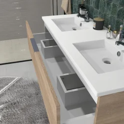 Meuble Vasque|Weber Industries Meuble sous-vasque 3 tiroirs MARBELLA 120 cm + vasque / Décor Chêne blanchi