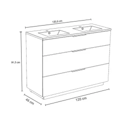 Meuble Vasque|Weber Industries Meuble sous-vasque 3 tiroirs MARBELLA 120 cm + vasque / Décor Chêne blanchi