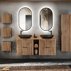 Meuble Sous-Vasque|Petits-Meubles Meuble sous-vasque 140cm 2 niches Gaia Bois et Noir