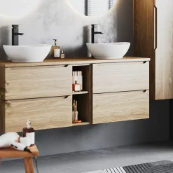Meuble Sous-Vasque|Petits-Meubles Meuble sous-vasque 140cm 2 niches plan de toilette Viggo Bois